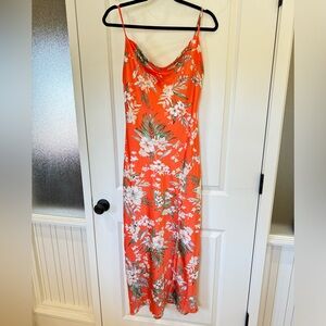 Paperheart Orange Floral Tropical Satin Slip Dress - Size S